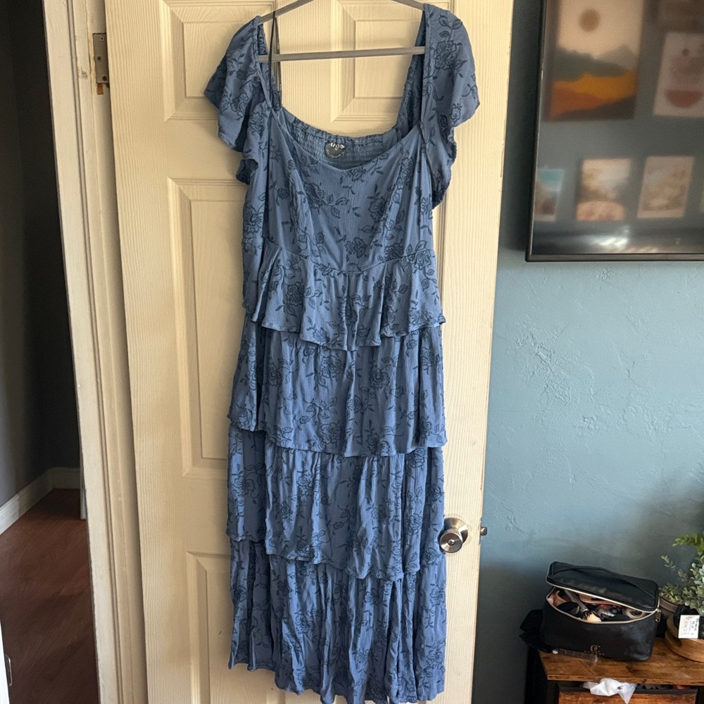 Blue Floral Tiered Dress